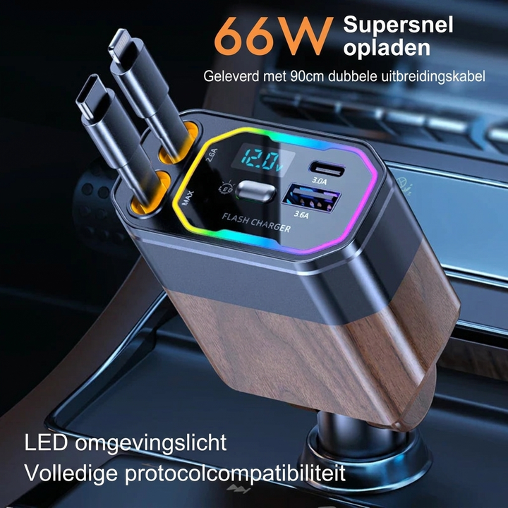 120W 4-in-1 Opvouwbare Auto Oplader