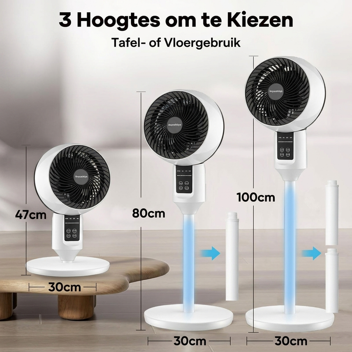 Verstelbare staande ventilator met 3D-oscillatie