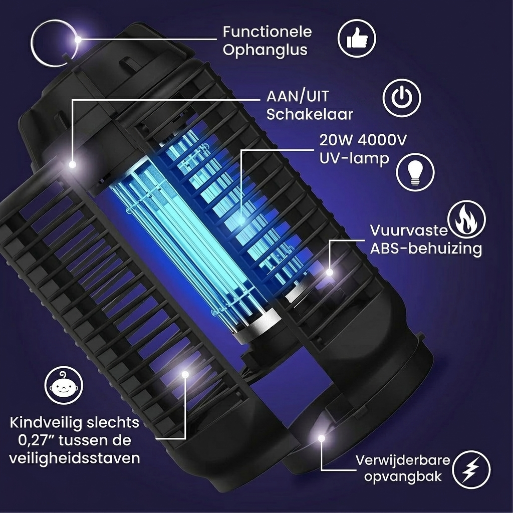Elektrische insectenverdelger met 20W UV-licht en 4200V netspanning, IPX4 waterdicht