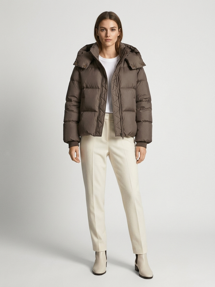 Dames winterjas met capuchon, oversized, korte gewatteerde jas