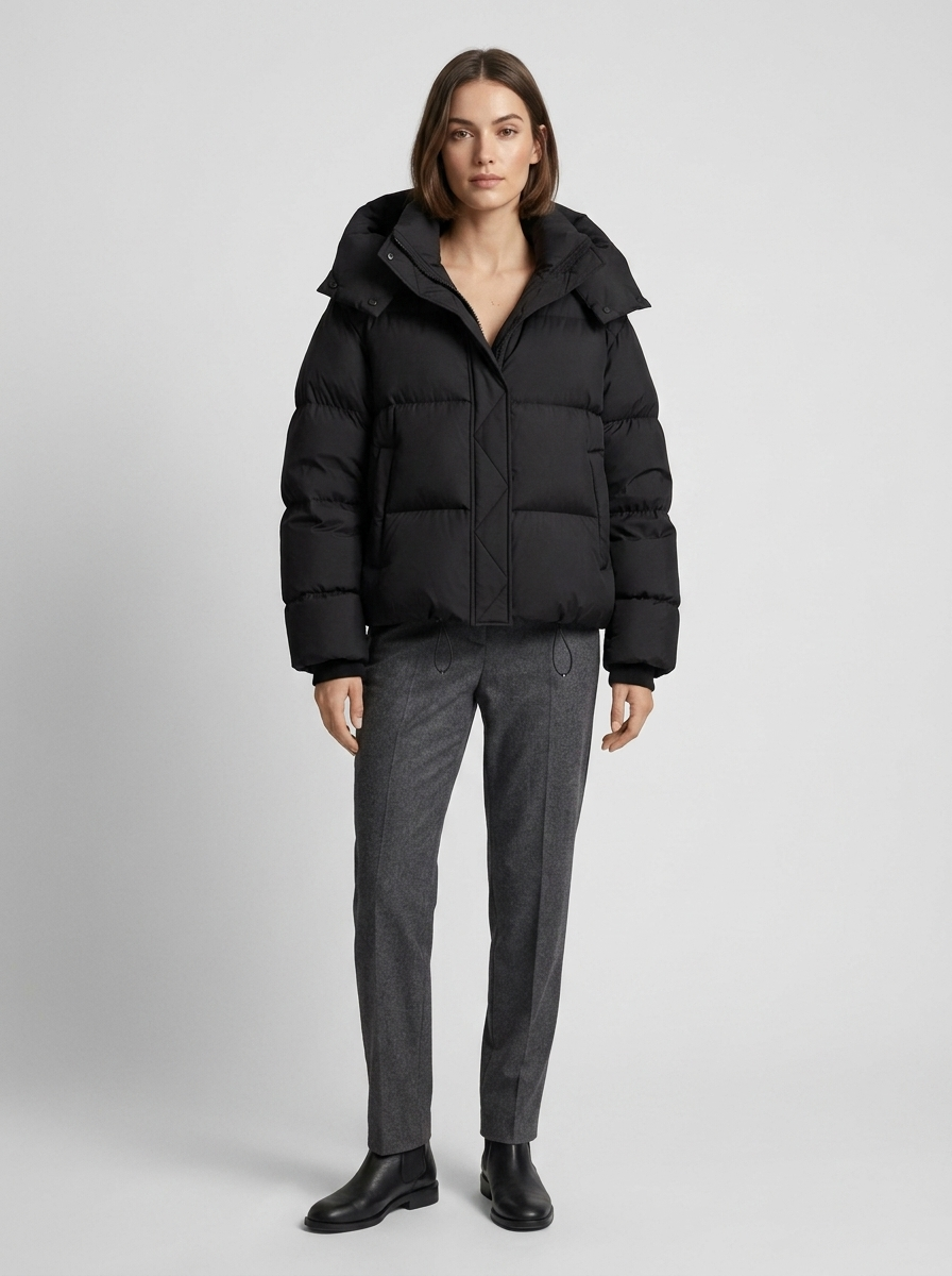 Dames winterjas met capuchon, oversized, korte gewatteerde jas