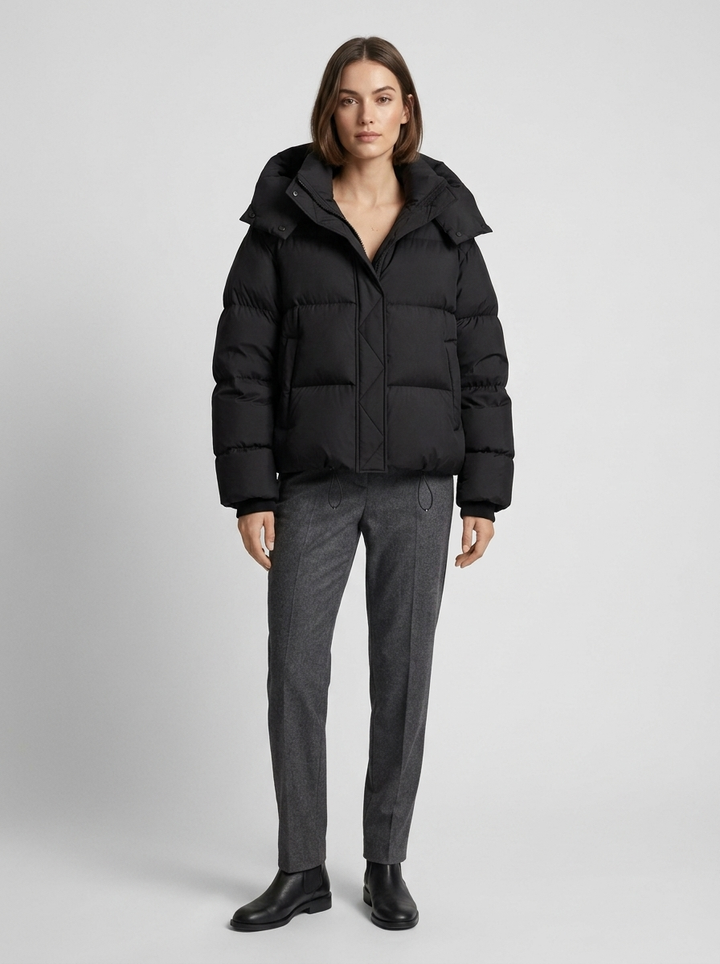 Dames winterjas met capuchon, oversized, korte gewatteerde jas