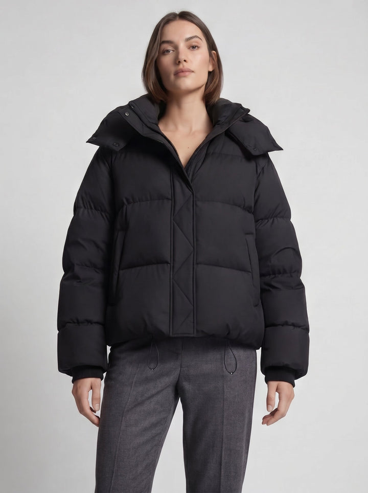 Dames winterjas met capuchon, oversized, korte gewatteerde jas