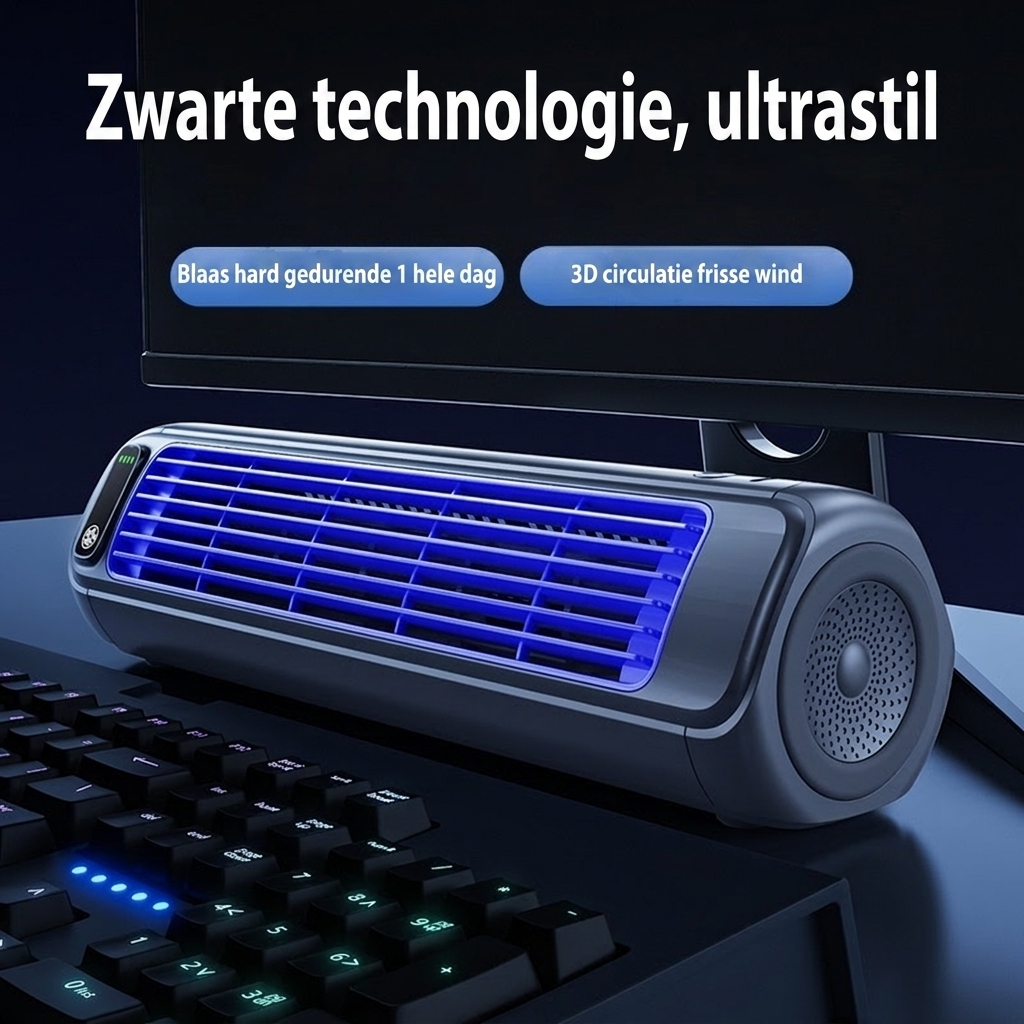 Draagbare Stille USB-Ventilator met Grote Luchtstroom en 2000mAh Accu