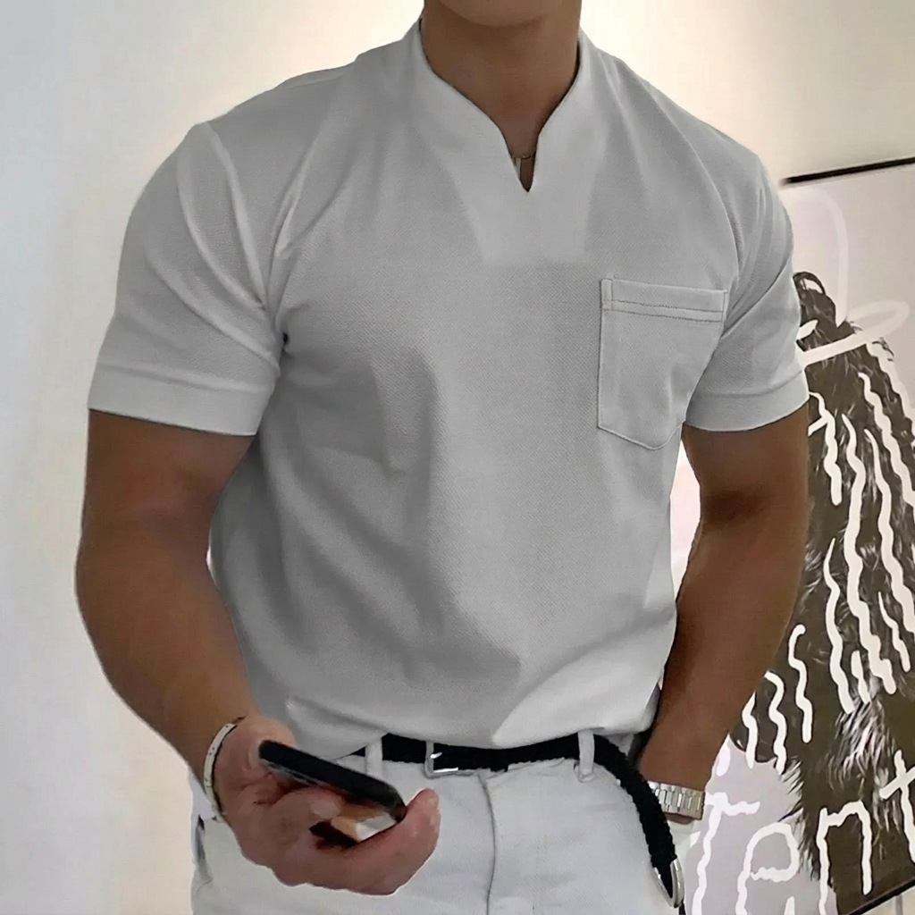 Heren Sport T-Shirt met Korte Mouwen, Borstzak en Comfortabele Pasvorm