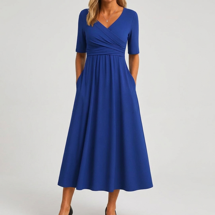 Dames Casual Zomerjurk met V-Hals en Klassieke Stijl