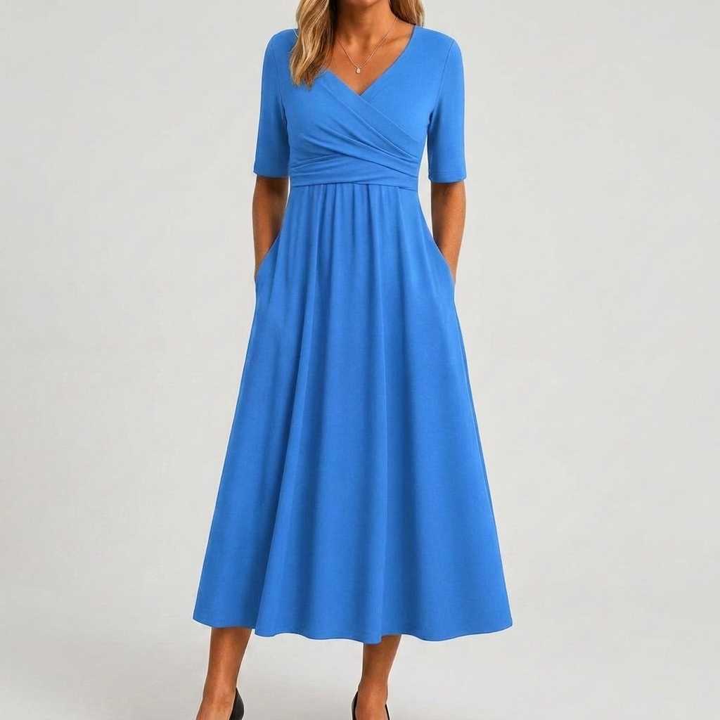 Dames Casual Zomerjurk met V-Hals en Klassieke Stijl