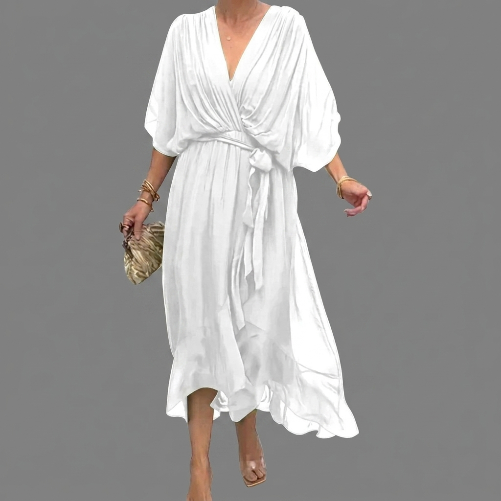 Dames Elegante Jurk met Batwing Mouwen en Comfortabele Pasvorm