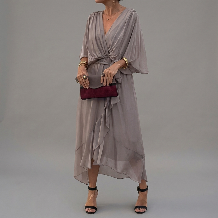 Dames Elegante Jurk met Batwing Mouwen en Comfortabele Pasvorm