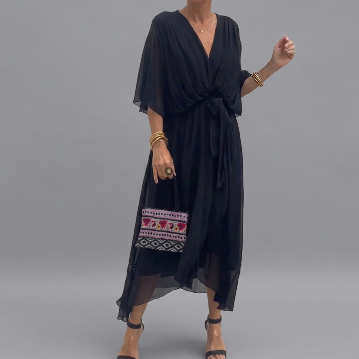 Dames Elegante Jurk met Batwing Mouwen en Comfortabele Pasvorm