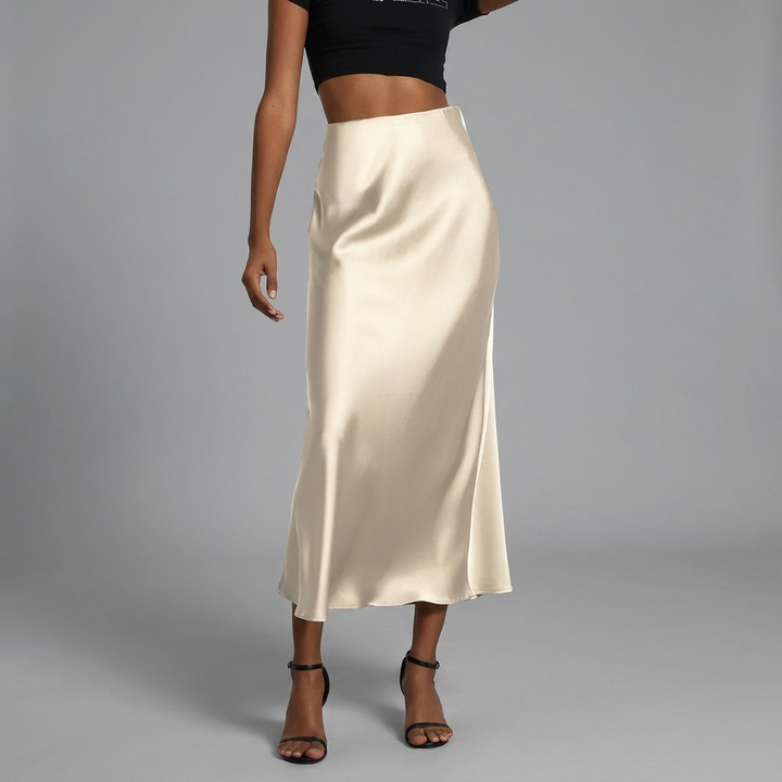 Dames Satin Rok met Slim Fit Pasvorm en Elegante Middellange Lengte