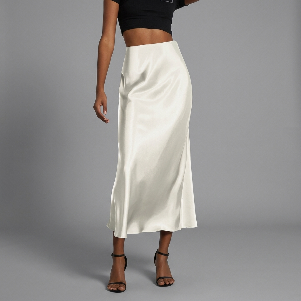 Dames Satin Rok met Slim Fit Pasvorm en Elegante Middellange Lengte