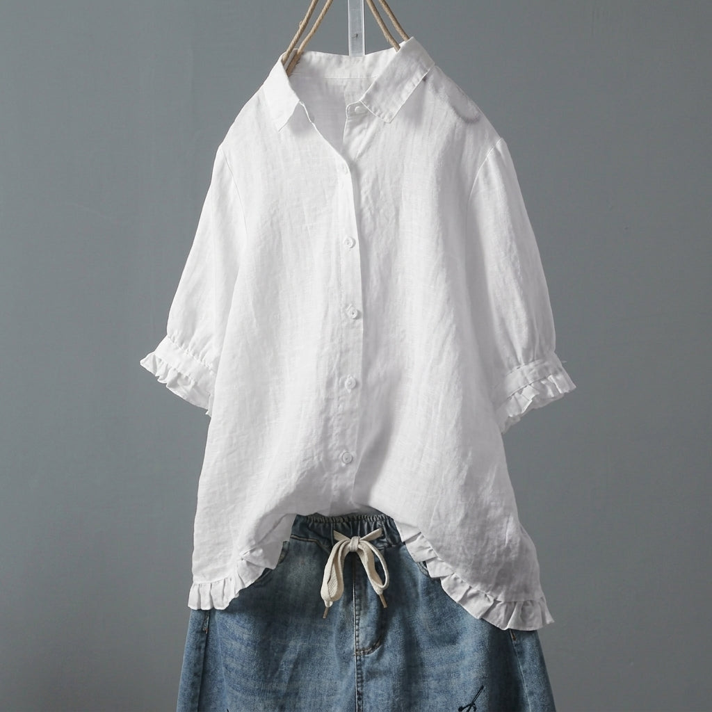 Dames Blouse Casual met Ruches Knoopsluiting