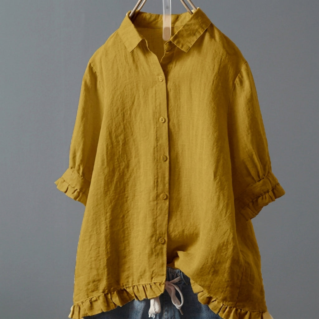 Dames Blouse Casual met Ruches Knoopsluiting