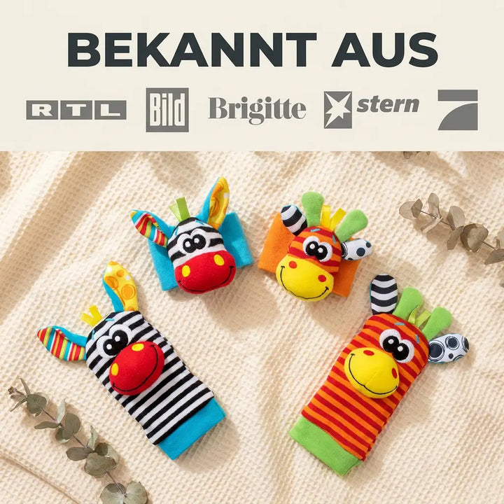 Rammelaar-set voor baby's voor hand en voet (sokken), 4 stuks, katoen, 0–12 maanden