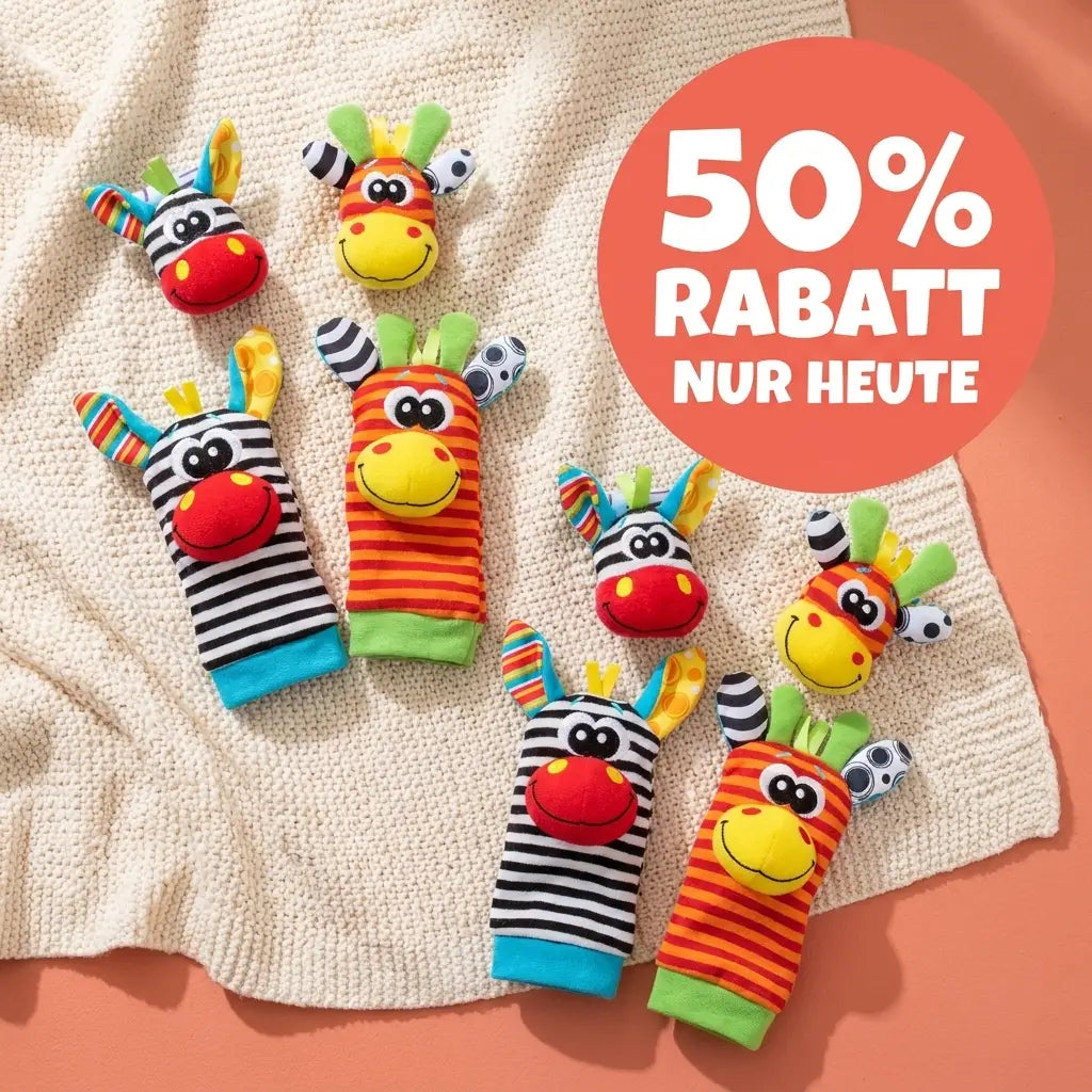 Rammelaar-set voor baby's voor hand en voet (sokken), 4 stuks, katoen, 0–12 maanden