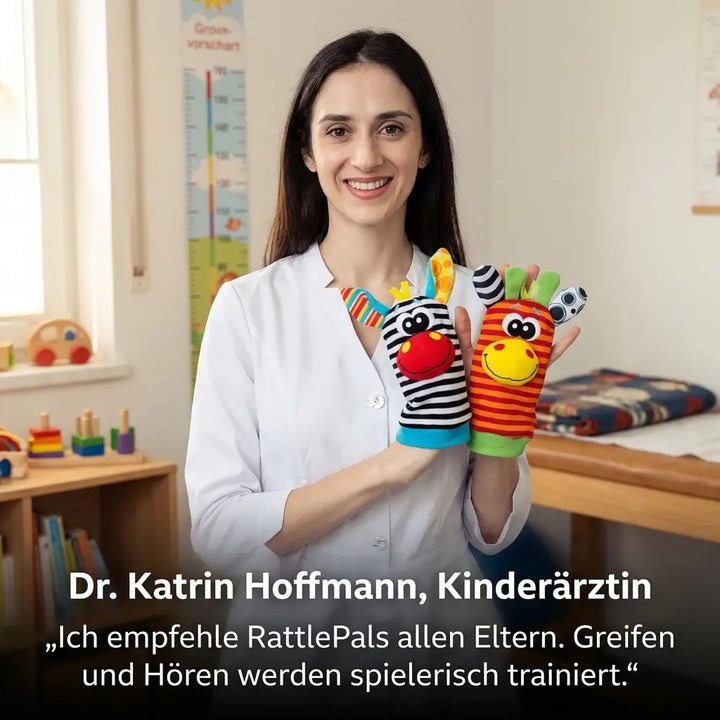 Rammelaar-set voor baby's voor hand en voet (sokken), 4 stuks, katoen, 0–12 maanden