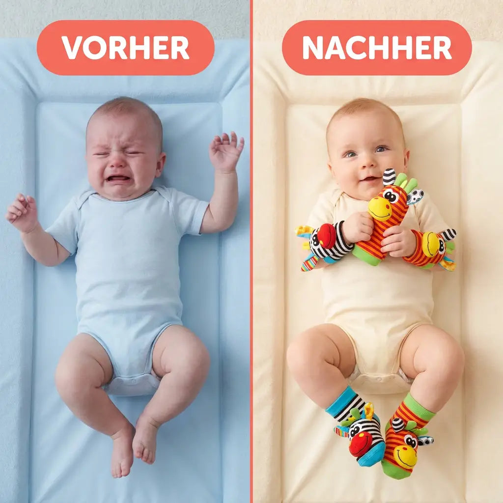 Rammelaar-set voor baby's voor hand en voet (sokken), 4 stuks, katoen, 0–12 maanden