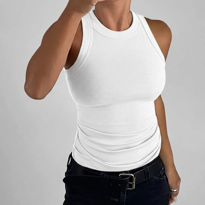 Nauwsluitende, geribbelde tanktop met hoge hals voor dames