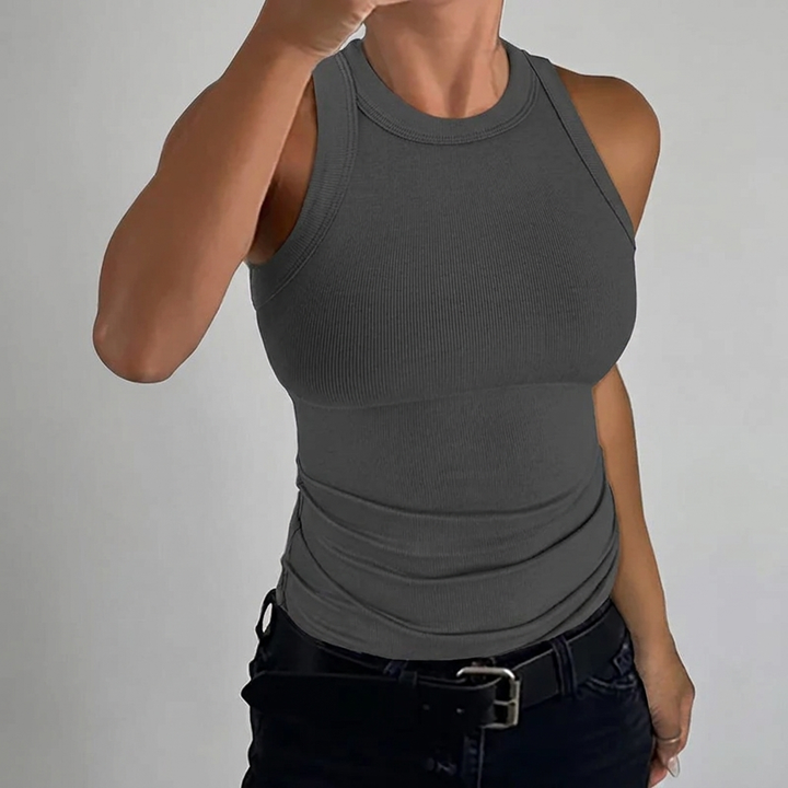 Nauwsluitende, geribbelde tanktop met hoge hals voor dames