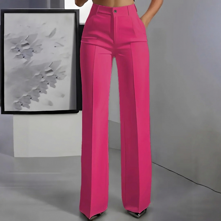 Damespakbroek met hoge taille, gedrapeerde pijpen en rechte pijpen