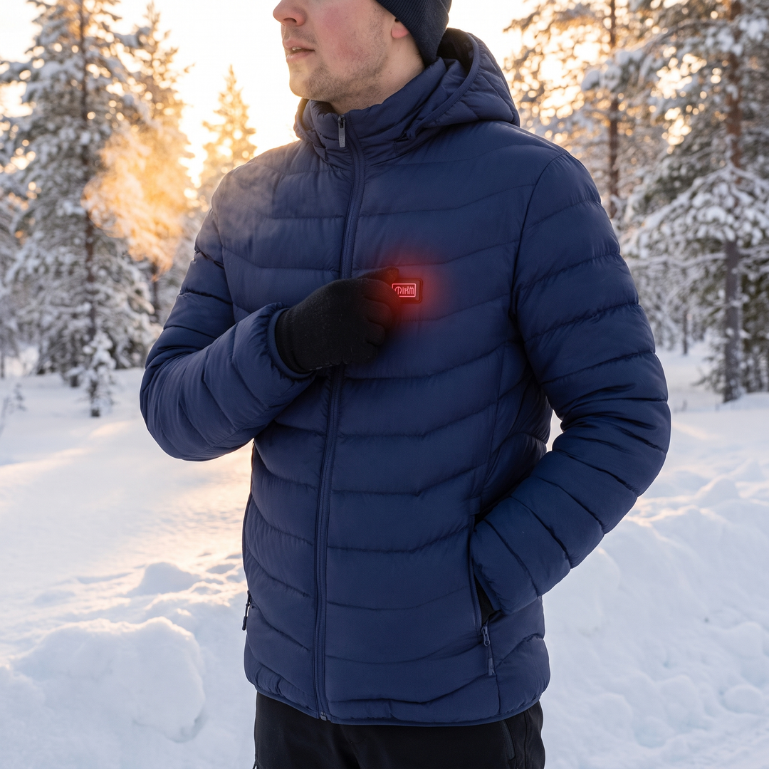 Verwarmde unisex jas met 9 warmtezones en afneembare capuchon