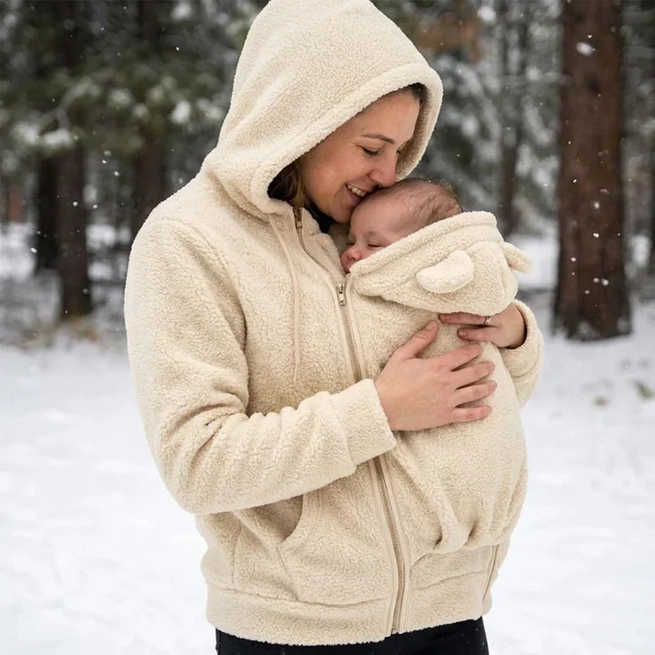 Gezellige sherpa-fleecehoodie met afneembaar ritsinzetstuk als babydrager