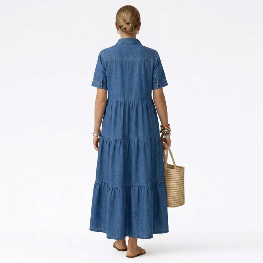 Midi-jurk met denimprint – casual snit met knoopsluiting aan de voorkant