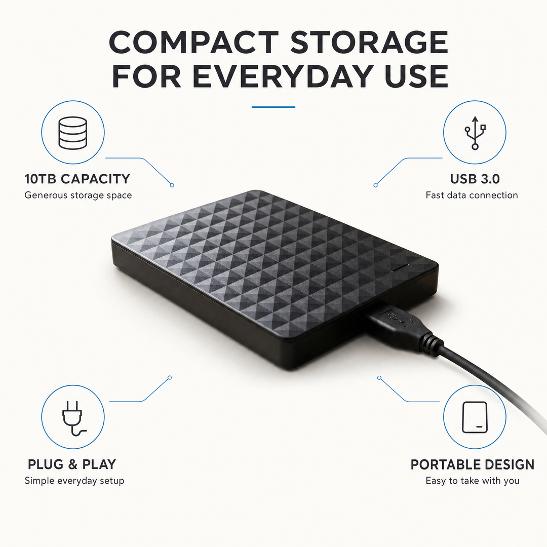 Externe 10‑TB‑hdd – draagbare USB‑3.0-harde schijf voor bestanden en back-ups