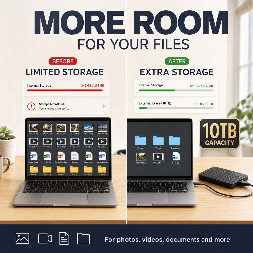 Externe 10‑TB‑hdd – draagbare USB‑3.0-harde schijf voor bestanden en back-ups