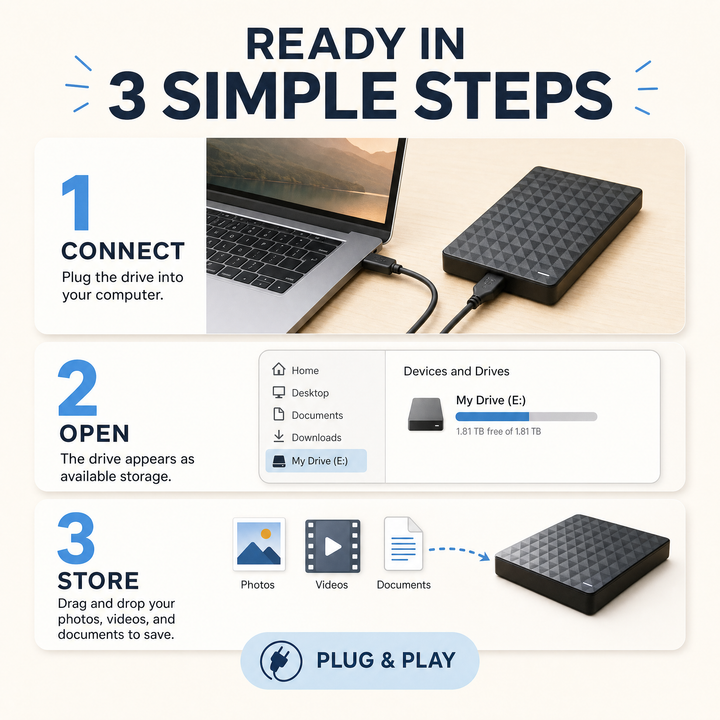 Externe 10‑TB‑hdd – draagbare USB‑3.0-harde schijf voor bestanden en back-ups