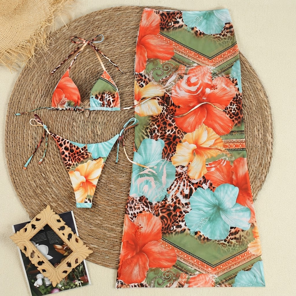Driedelige Bikini Set Tropische Print