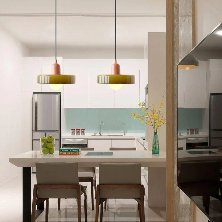 Bauhaus pendelleuchte van gekleurd glas