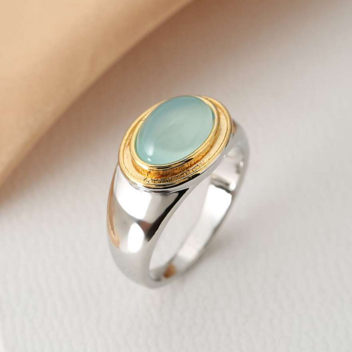 Elegante groene maansteenring in zilver