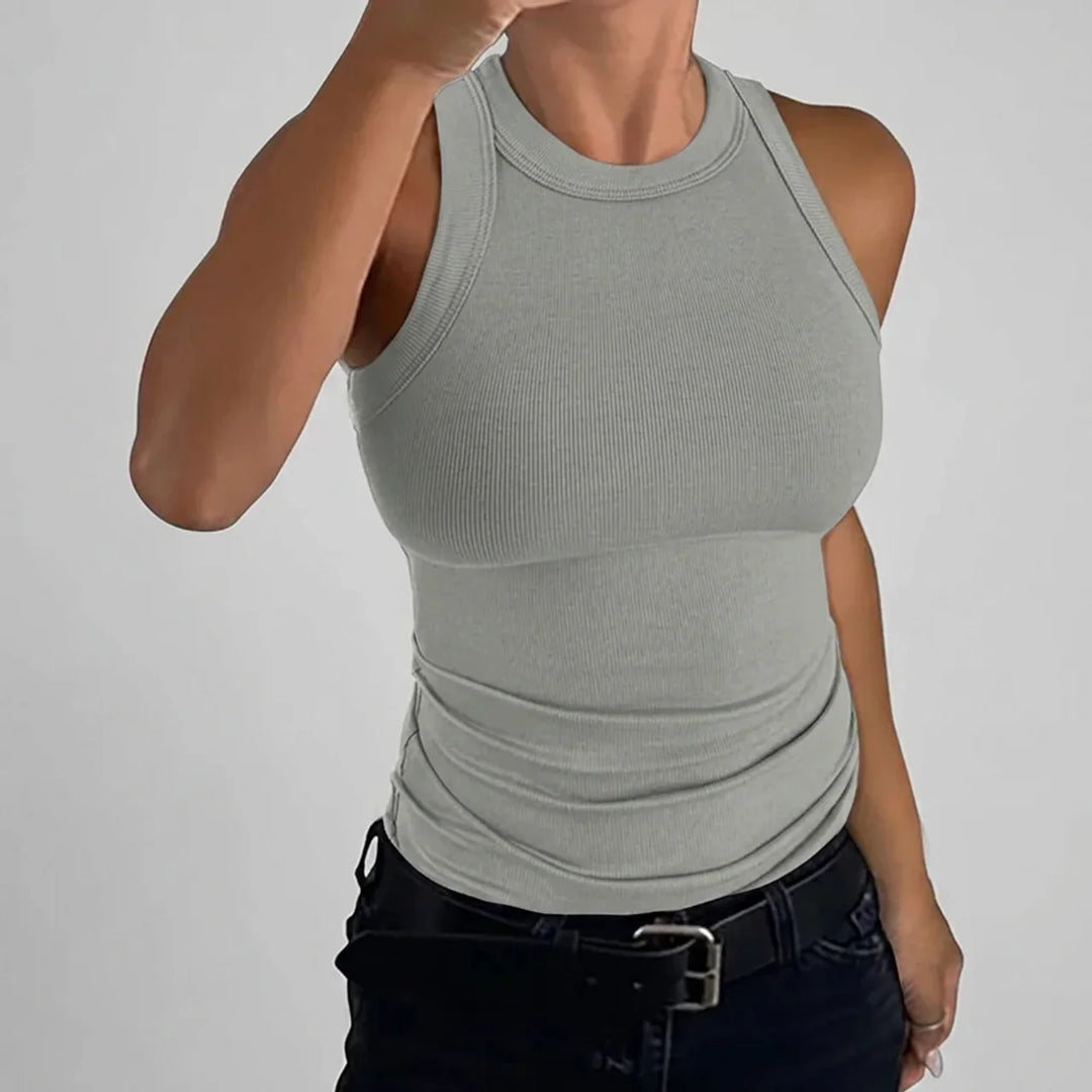 Nauwsluitende, geribbelde tanktop met hoge hals voor dames