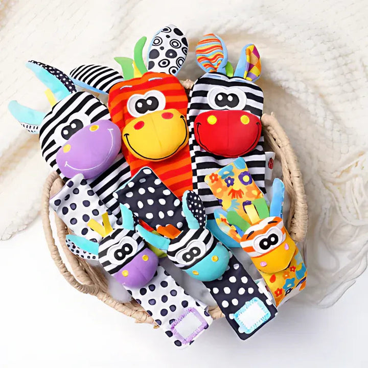 Rammelaar-set voor baby's voor hand en voet (sokken), 4 stuks, katoen, 0–12 maanden