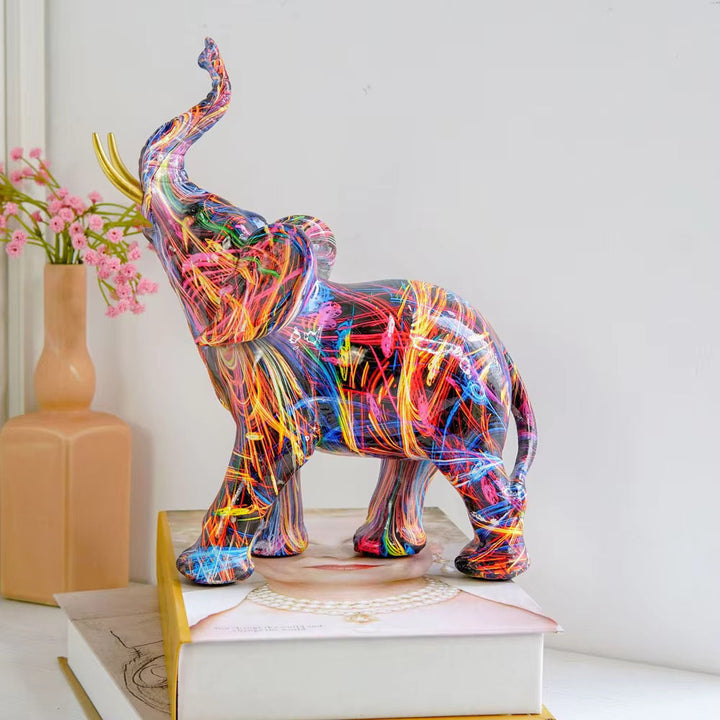 Graffiti olifantenbeeldje, levendig modern kunstbeeld voor woondecoratie