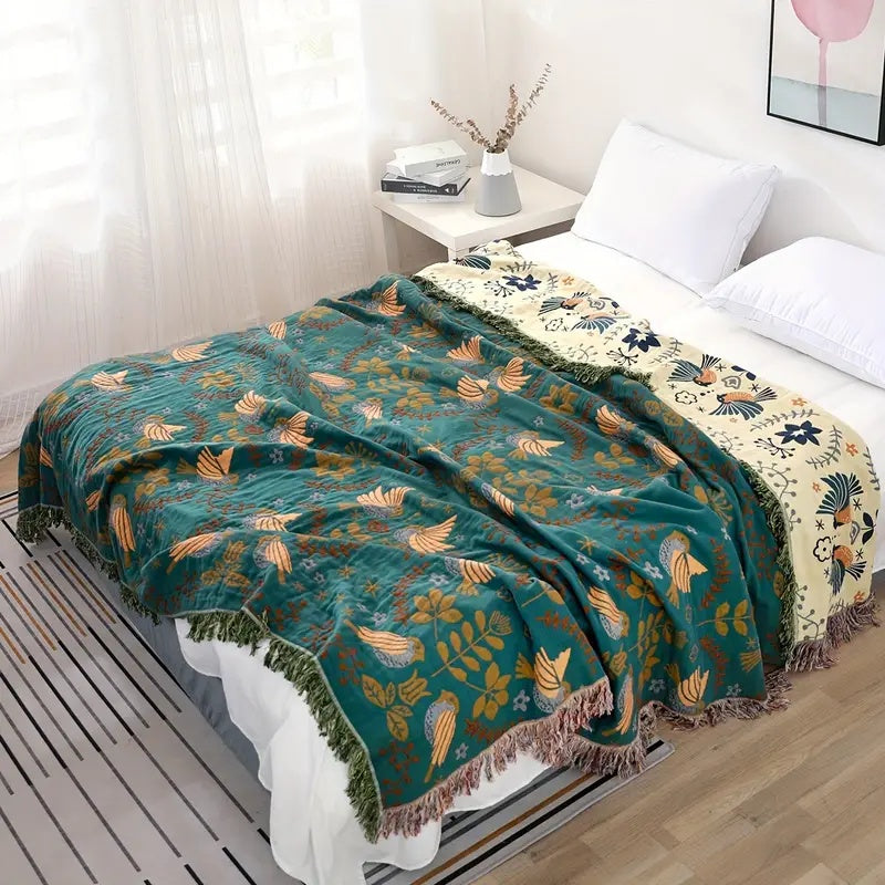 Elegante omkeerbare decoratieve deken in petrol & crème