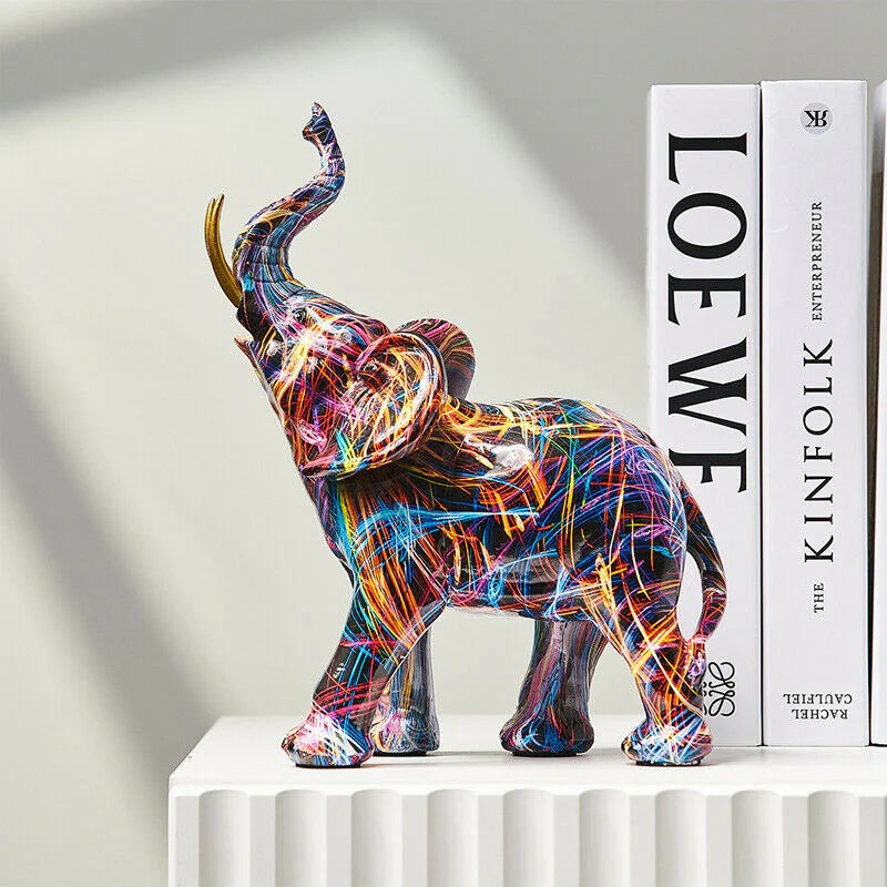 Graffiti olifantenbeeldje, levendig modern kunstbeeld voor woondecoratie