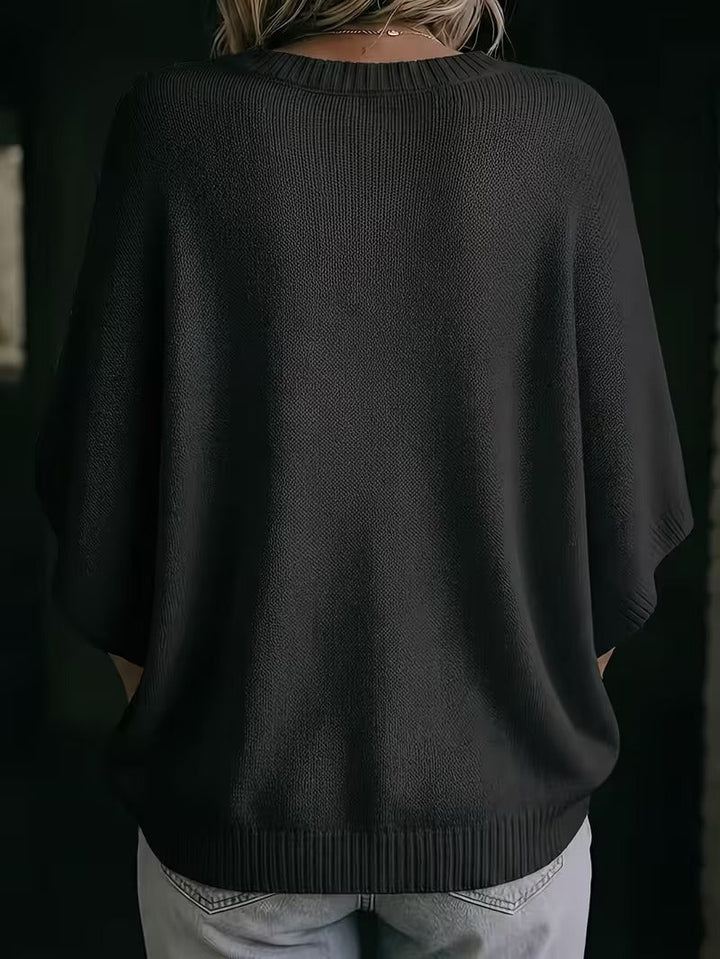 Casual gebreid bovenstuk met korte vleermuismouwen en ronde hals