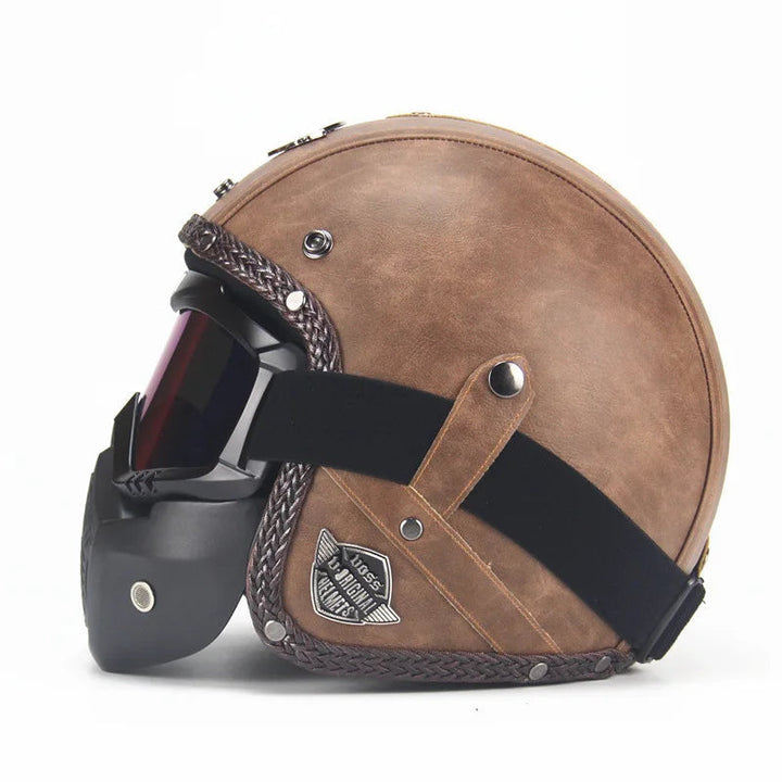 Vintage Retro Open Motorhelm met Masker en Bril