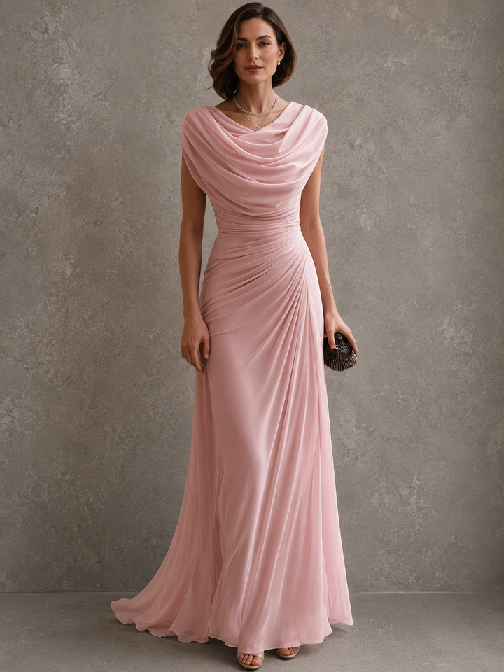 Gedrapeerde maxi-jurk met mouwloos silhouet