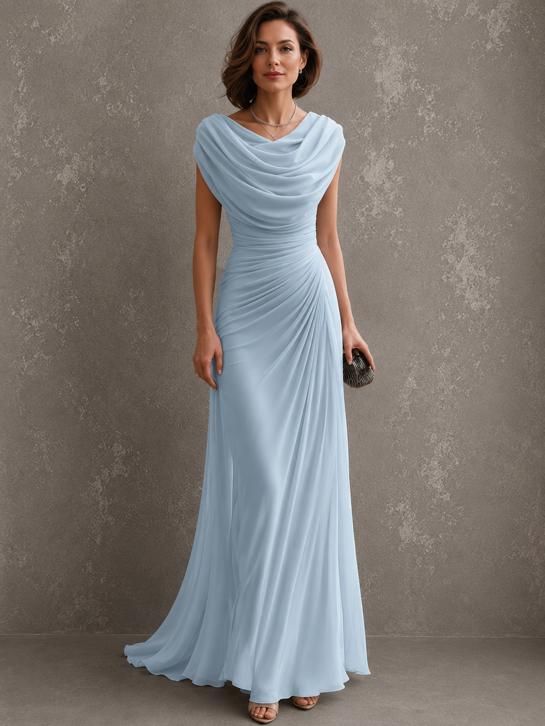 Gedrapeerde maxi-jurk met mouwloos silhouet
