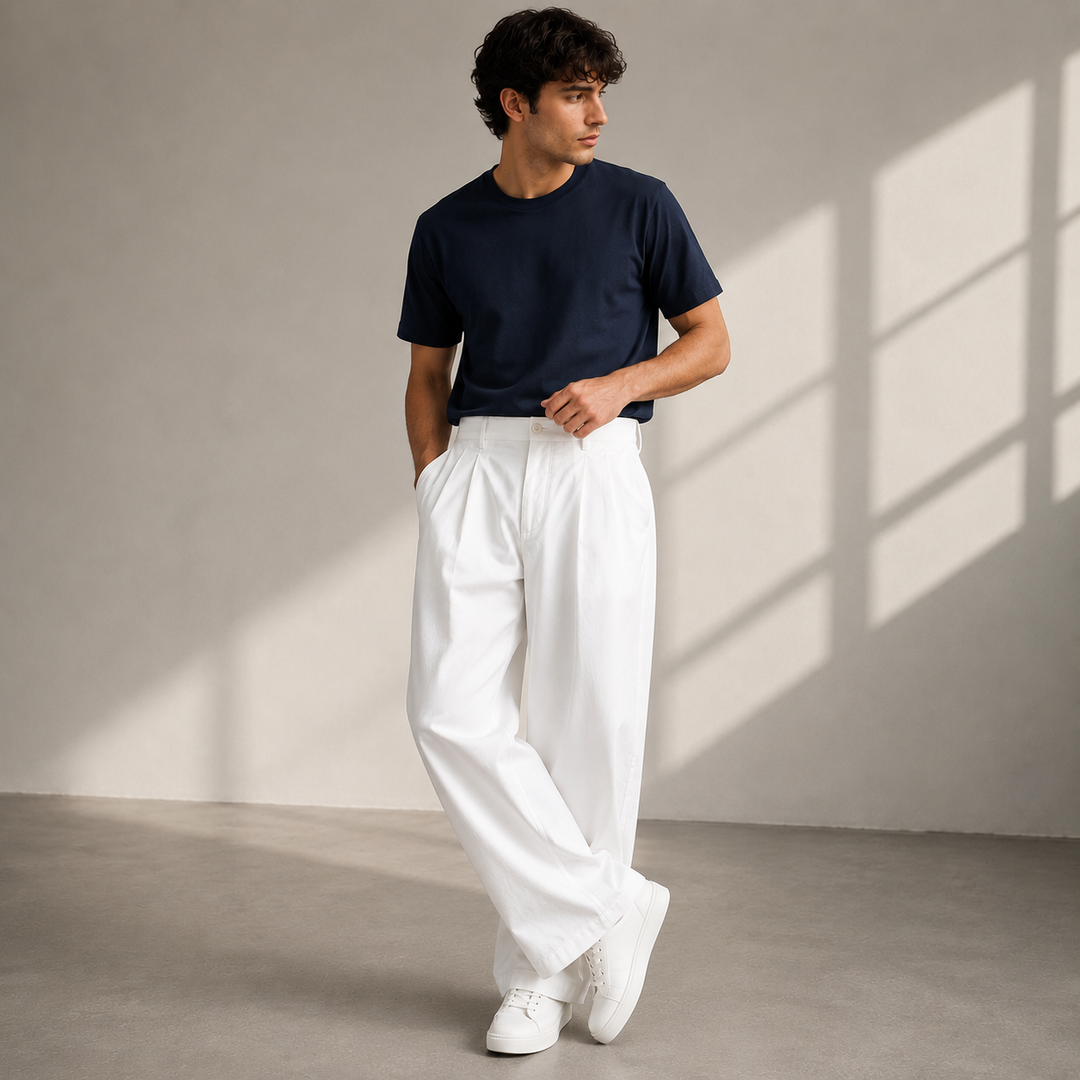 Herenbroek met bandplooien en wijde pijp – casual-moderne broek voor elke dag en onderweg