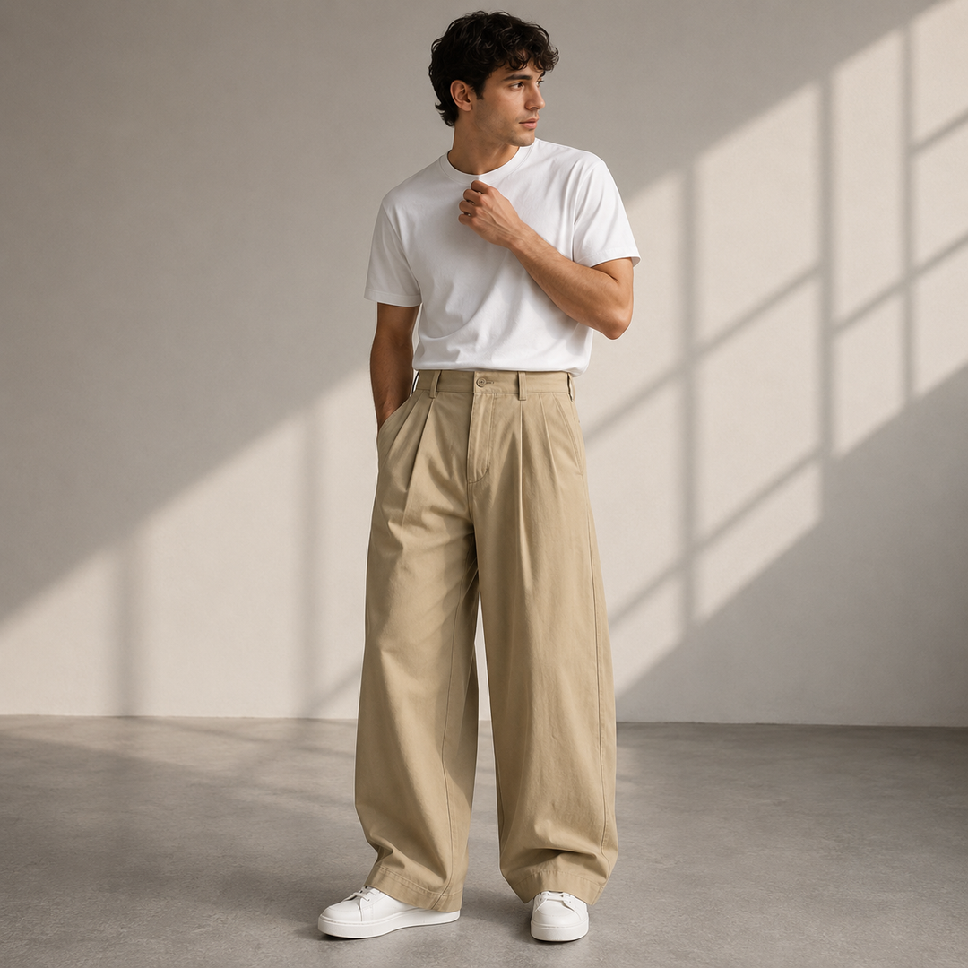 Herenbroek met bandplooien en wijde pijp – casual-moderne broek voor elke dag en onderweg