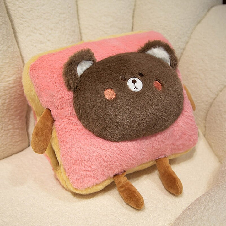 Zachte pluche handwarmer als toast met schattig dier