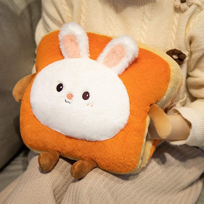 Zachte pluche handwarmer als toast met schattig dier