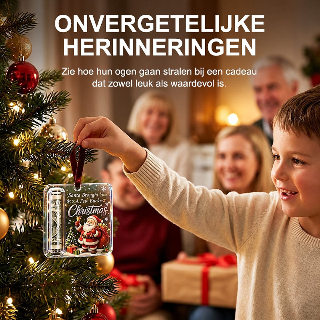 Kersthanger geldhouder - kleerhanger van helder acryl voor opgerolde bankbiljetten