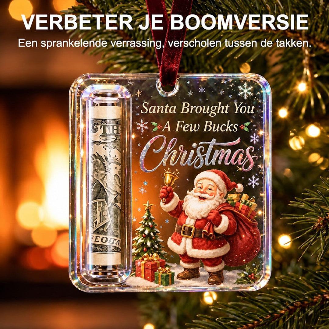 Kersthanger geldhouder - kleerhanger van helder acryl voor opgerolde bankbiljetten