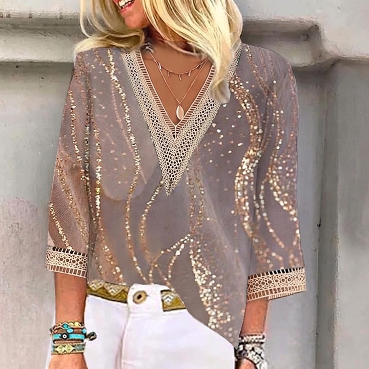 Bedrukte losse V-hals blouse